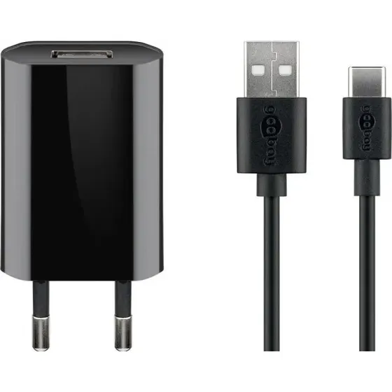 Goobay USB-vægoplader 5W med 1m USB-A–USB-C, sort