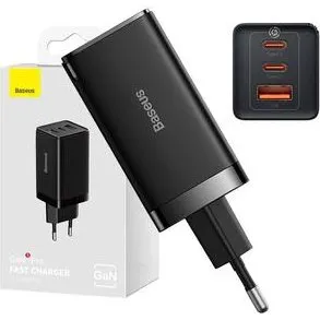 Baseus GaN5 Pro 65W vægoplader 2x USB-C + USB-A, sort