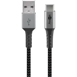 Goobay USB-A til USB-C tekstilkabel 2m, sort/grå (op til 3A)