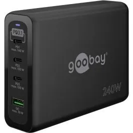 Goobay USB-C PD GaN multiport hurtigoplader 240W - sort