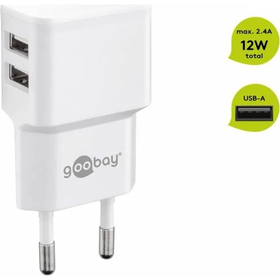 Goobay 2x USB-A Vægoplader 12W (2,4A) – Hvid