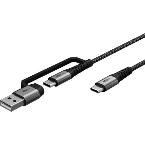 Goobay 2-i-1 USB-C/USB-A kabel 1 m – Space Grey/Sølv
