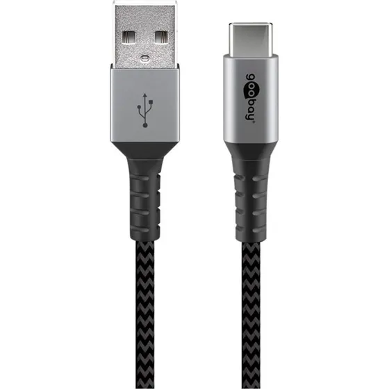 Goobay USB-A til USB-C tekstilkabel 2 m – sort/grå