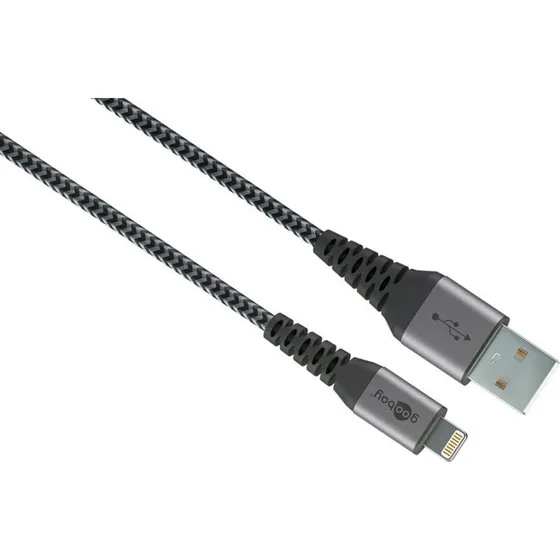 Goobay Lightning til USB-A tekstilkabel MFi 0,5 m - Spacegrå/sølv