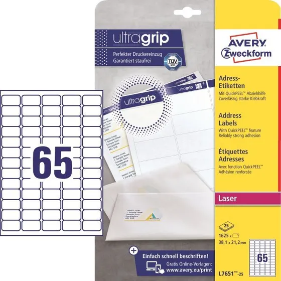 Avery L7651 Miniadresseetiketter 38,1 x 21,2 mm, QuickPEEL & UltraGrip