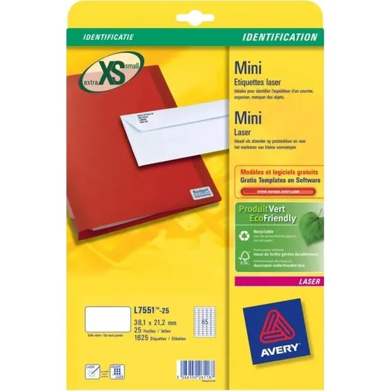 Avery transparente adresseetiketter 38,1x21,2 mm – 1.625 stk.