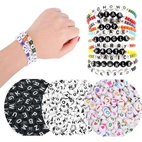 200 Bogstavperler 4x7mm - Sæt til smykkefremstilling