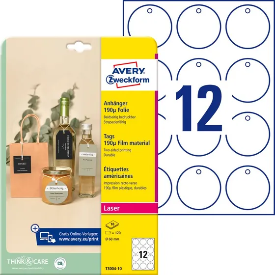 Avery manillamærker Ø60 mm 190 g hvid 120 stk