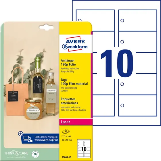 Avery manillamærker 50x90 mm 190 g hvid