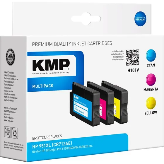 KMP H101V Multipack - Gul, Cyan, Magenta Blæk til HP Officejet