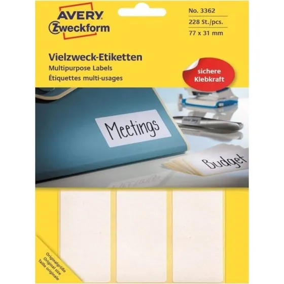 Avery Etiketter 77 x 31 mm, 224 stk, Hvid