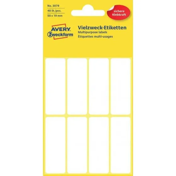 Avery etiketter 50 x 19 mm, 48 stk – hvide (permanent)