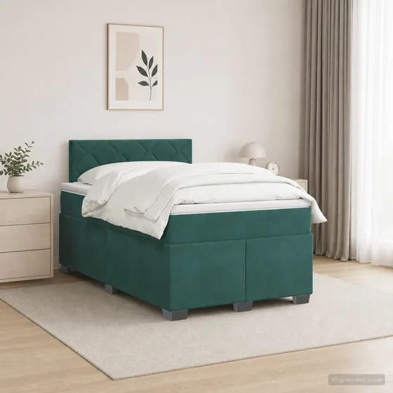 vidaXL Boxmadras med topmadras Mørkegrøn Fløjl 120 x 190 cm