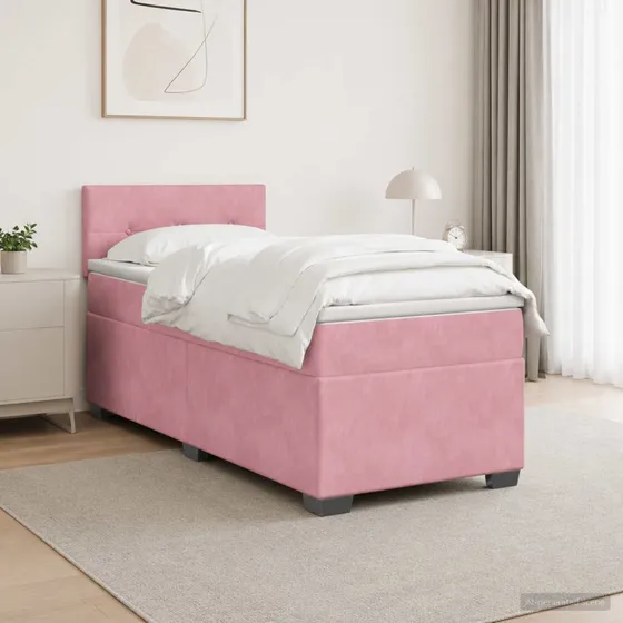 vidaXL Boxmadras med topmadras Lyserød Fløjl 90 x 200 cm