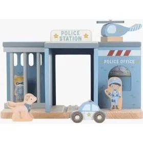Little Dutch Politistation i træ med helikopter, bil og figurer
