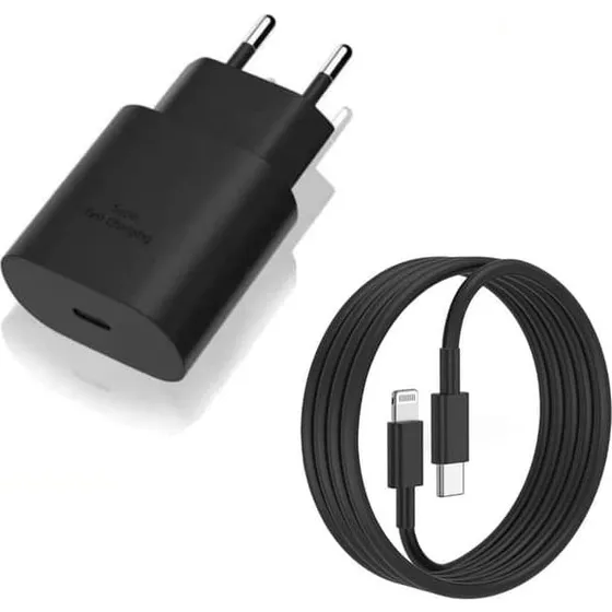 iPhone Hurtig Oplader 25W USB-C Adapter + 2M Lightning Kabel, Sort
