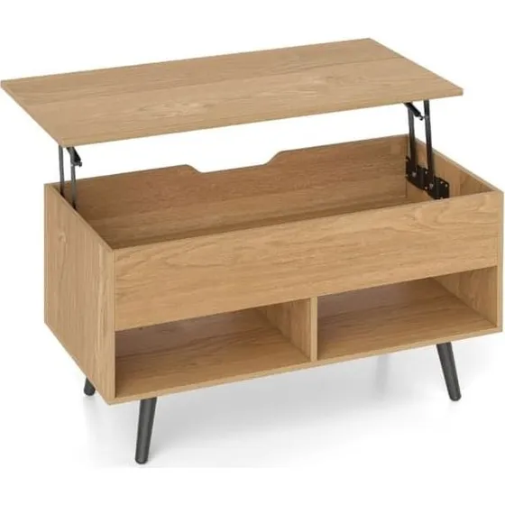 Sofabord med løftefunktion, 80 cm, 2 hylder og skjult opbevaring