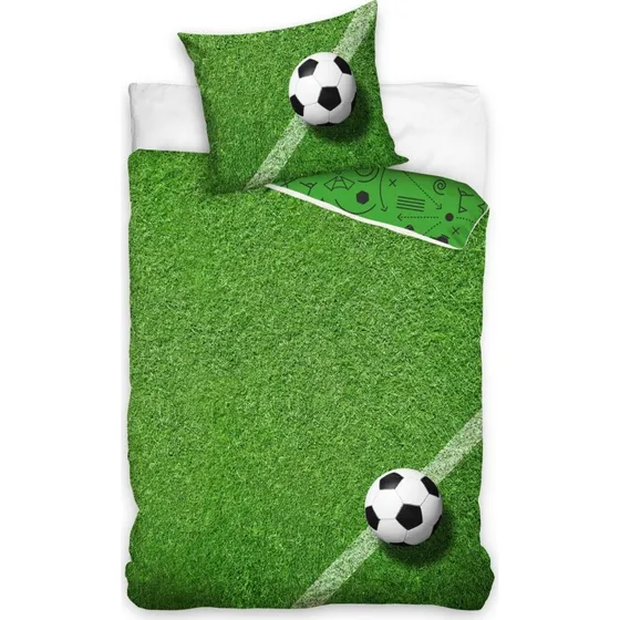 Fodbold sengetøj 140x200 cm - 100% bomuldssatin, grøn