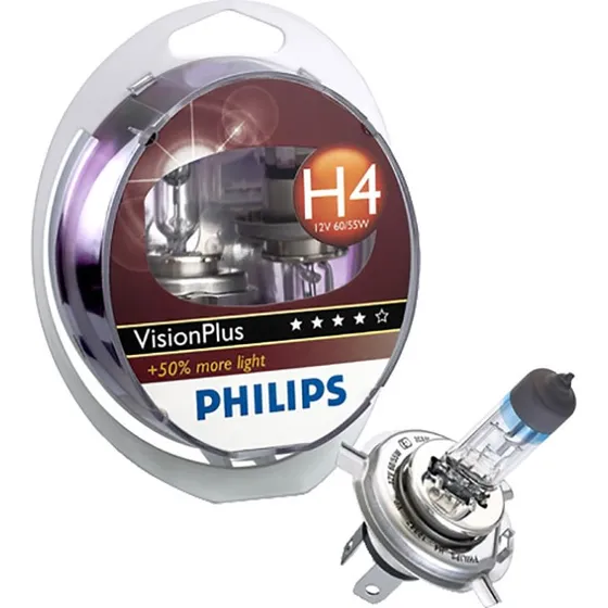 Philips Visionplus H4 55W 12V +60% - 2-pak