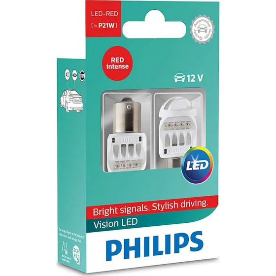 Philips Vision P21W 12V LED Baklys Rød - 2-pak