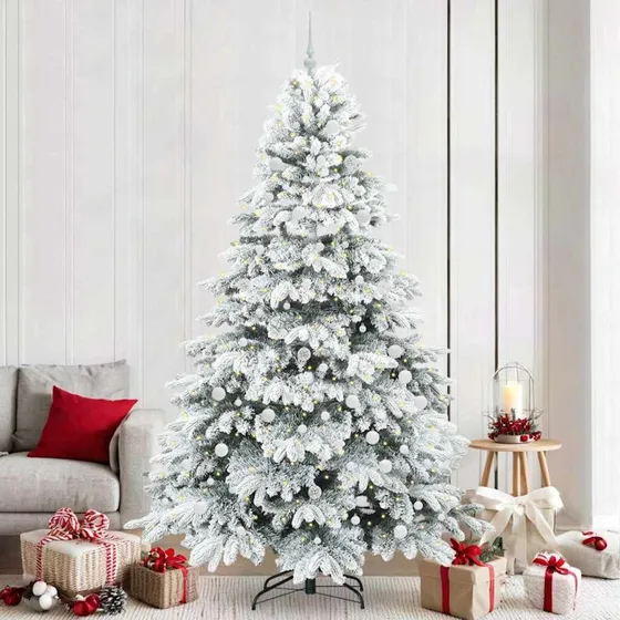 vidaXL Kunstigt juletræ 240 cm med 300 LED-lys og kugler, hvid