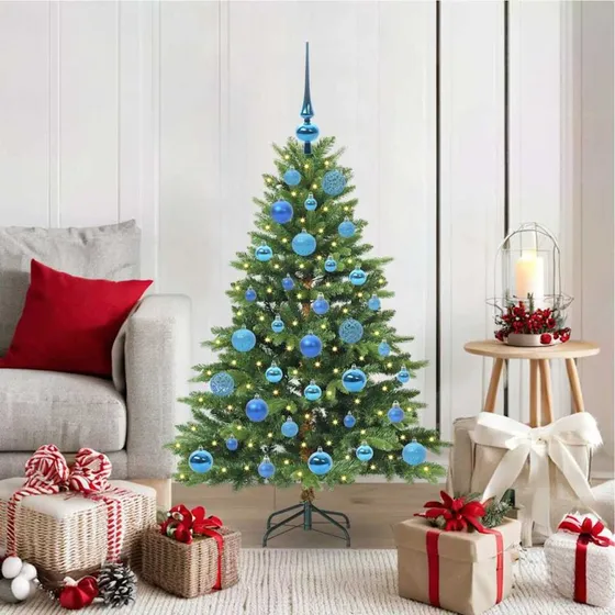 vidaXL Kunstigt juletræ 120 cm med 150 LED og kugler, Grøn