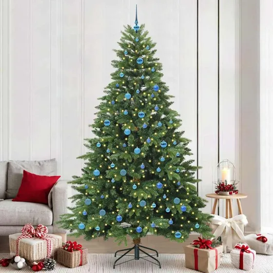 vidaXL Kunstigt juletræ 240 cm med 300 LED'er og 120 julekugler