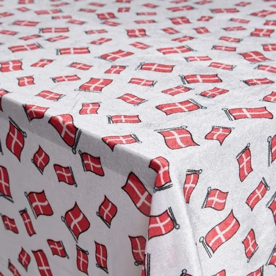 Velour fødselsdagsdug 150x300 cm, hvid med flag (3 m)