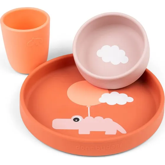 Done by Deer Silikone Spisesæt Happy Clouds Papaya
