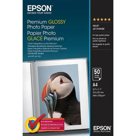 Epson A4 Premium Glossy Fotopapir, 255 g, 50 ark