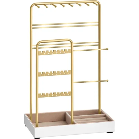 Smykkestativ i sort fløjl og metal, 11,5x19,6x30,8 cm