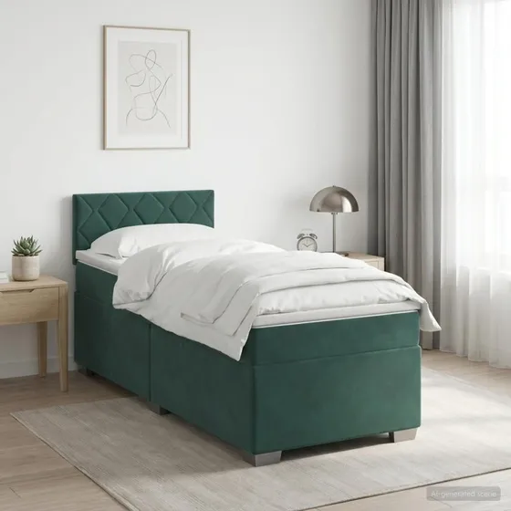 vidaXL Box Spring Seng med LED, Velour, Mørkegrøn, 100 x 200 cm