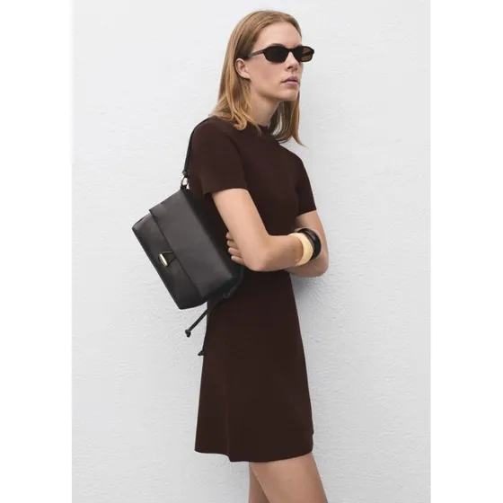 Mango Perkins-neck strikkekjole, brun (Plus)