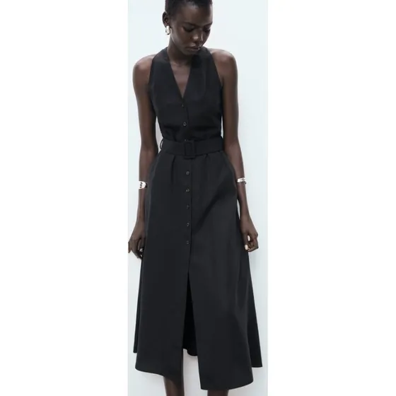 Mango Lyocell-kjole med bælte, sort