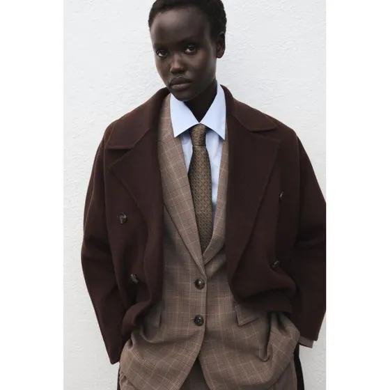 Mango Classic håndlavet oversize uldfrakke, brun