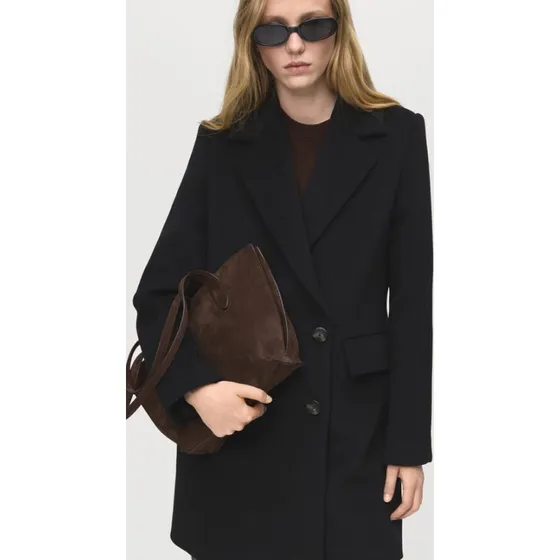 Mango Double-breasted uldfrakke midi - sort