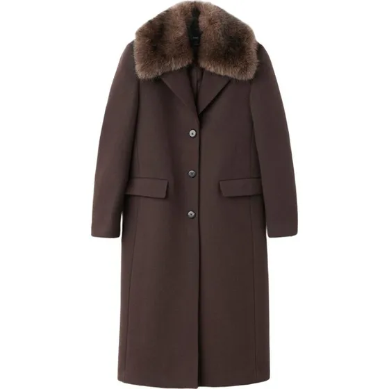 Uldfrakke med aftagelig pelskant