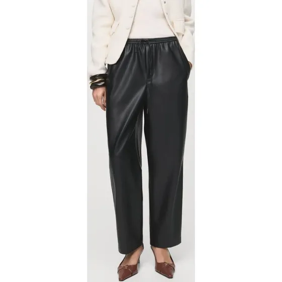 Imiterede læderbukser med elastisk talje og snøre