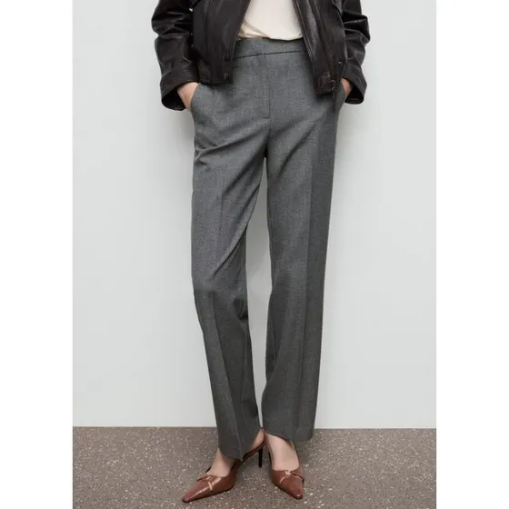 Mango Straight mid-rise trousers, grå
