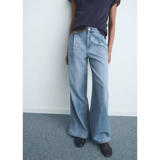 Mango Wideleg Pleated Jeans blå
