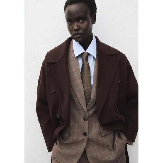 Mango Classic Coat, brun (oversized uld, håndlavet look)