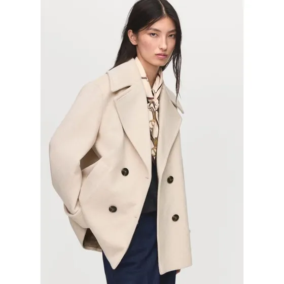 Mango dobbeltradet blazer i uldmix, sort