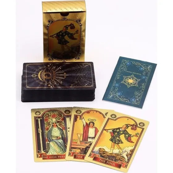 AWTarotC-10 Tarotkort - Det Altseende Øje med Blå og Guldfolie