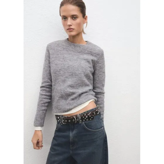 Mango Striktrøje i uldblanding, grå