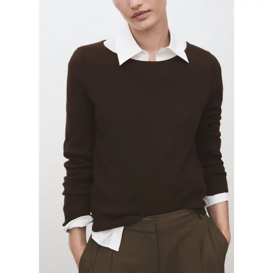 Mango finstrikket sweater, rund hals - lysegul (plusstørrelser)