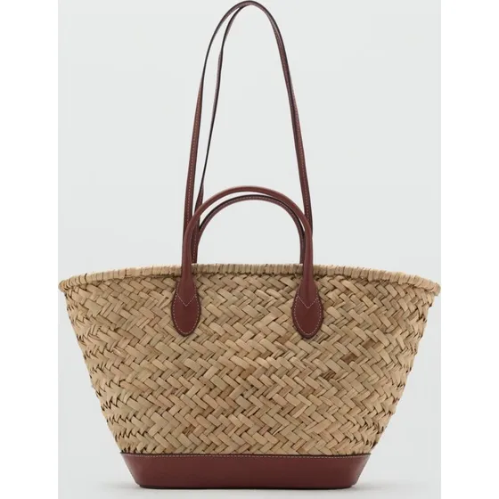 Mango Large dobbelthåndtag naturflet håndtaske, brun