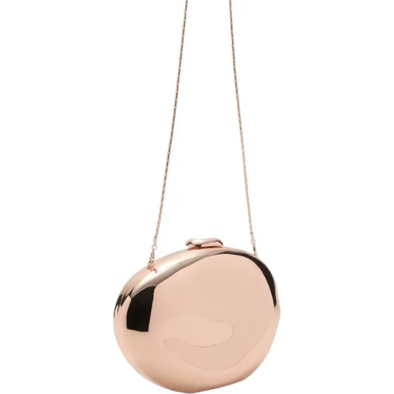 Mango Oval Metallic Clutch med Avtagbar Kæde – Guld