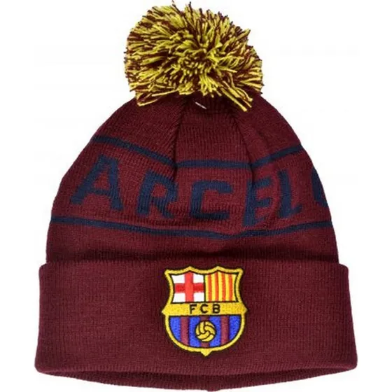 FC Barcelona Unisex Strikket Bobble Beanie med Tekst