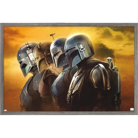 Star Wars Mandalorian Line Helmets Indrammet Poster