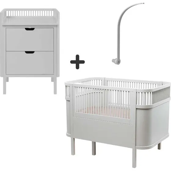 Sebra Baby Jr. udtræksseng + puslebord & uroholder - Stone Grey